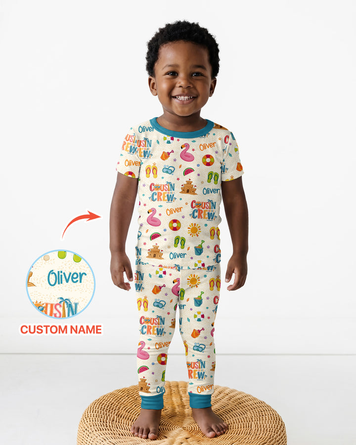 Custom Name Summer 2026 Cousin Crew Bamboo Two Piece Short Sleeve Pajama Set