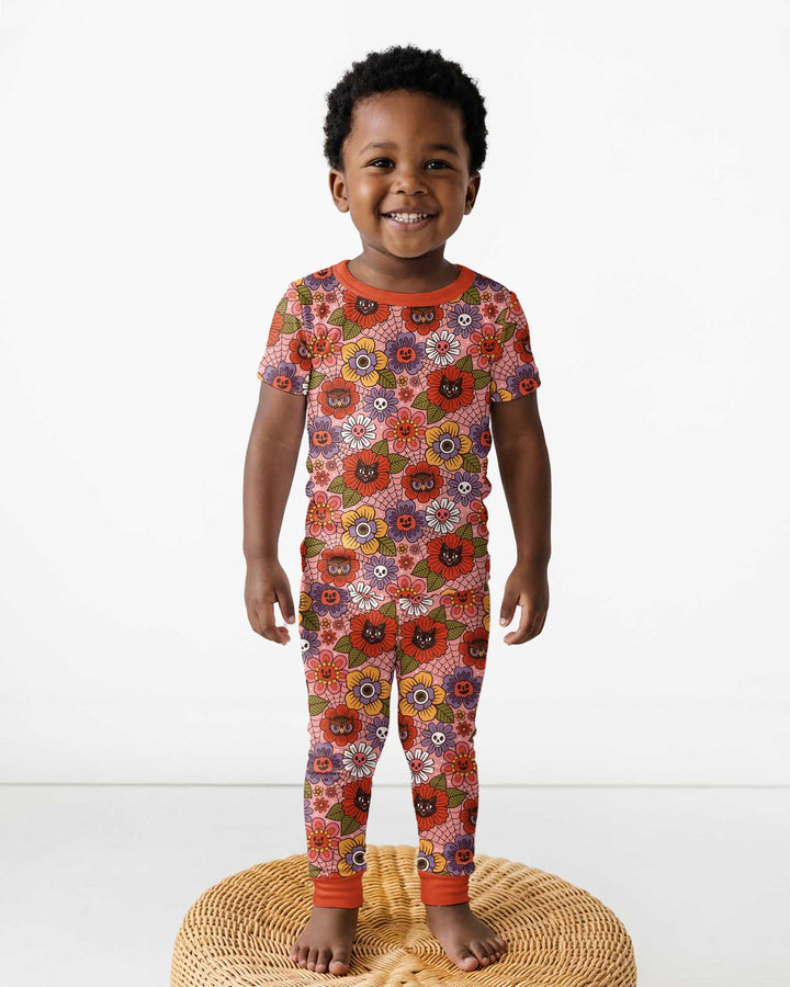 70s Halloween Floral Bamboo Two Piece Short Sleeve Pajama Set
