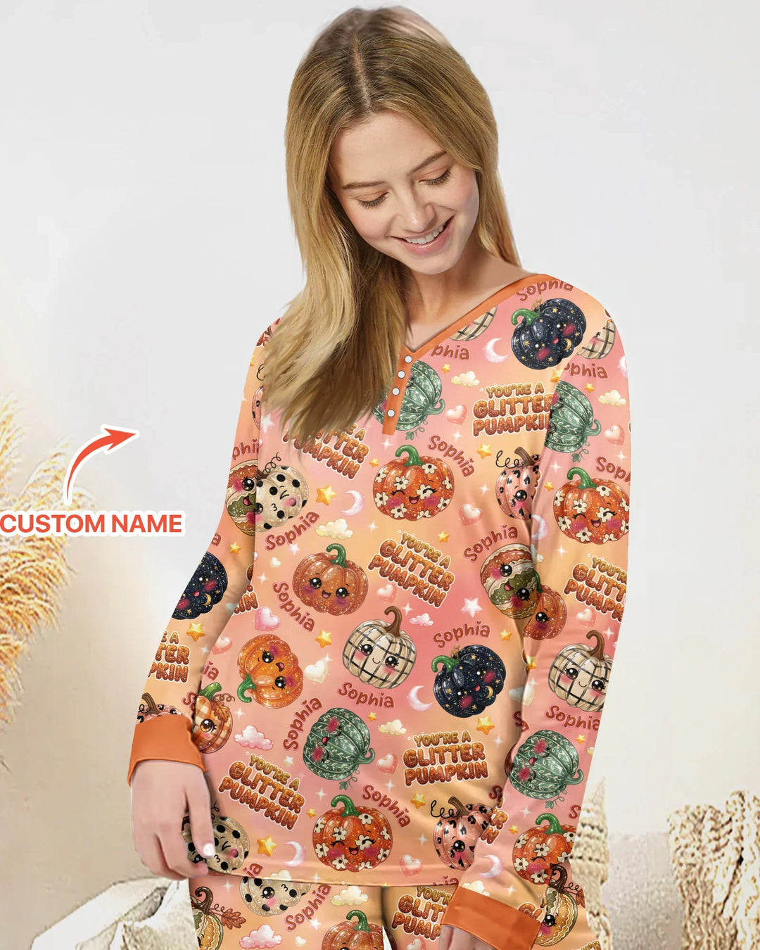 Custom Name You're A Glitter Pumpkin Bamboo Women Pajama Set