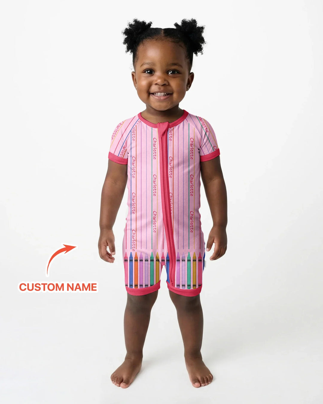 Custom Name Crayon Lines Bamboo Shorty Zippy