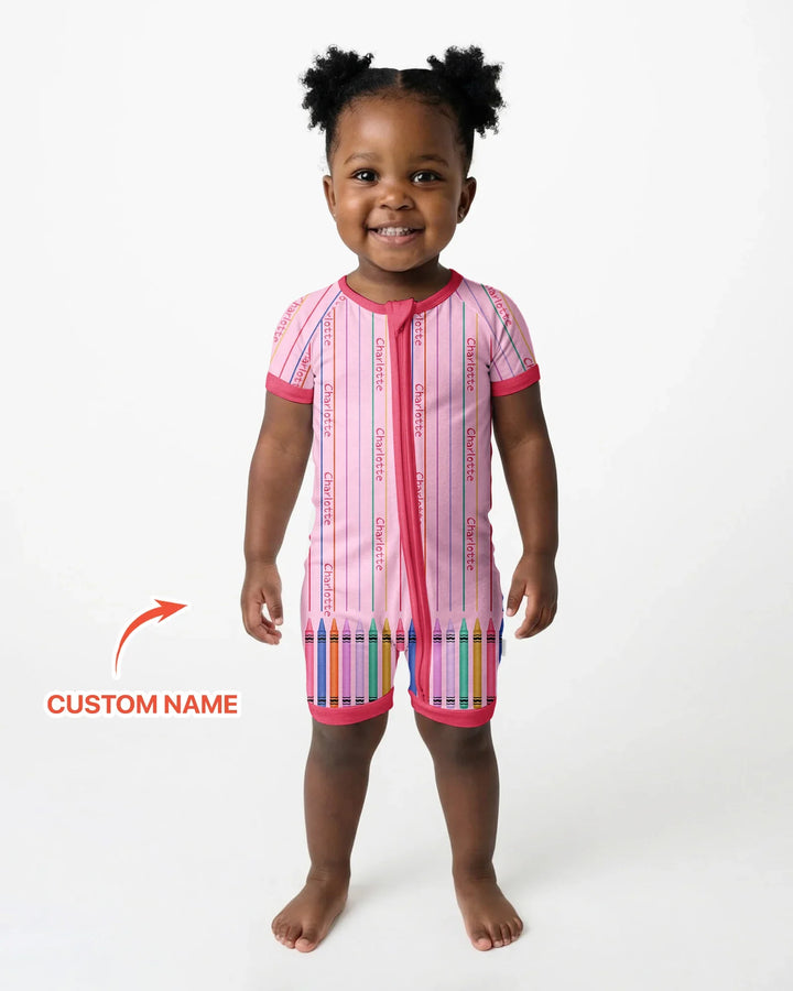 Custom Name Crayon Lines Bamboo Shorty Zippy