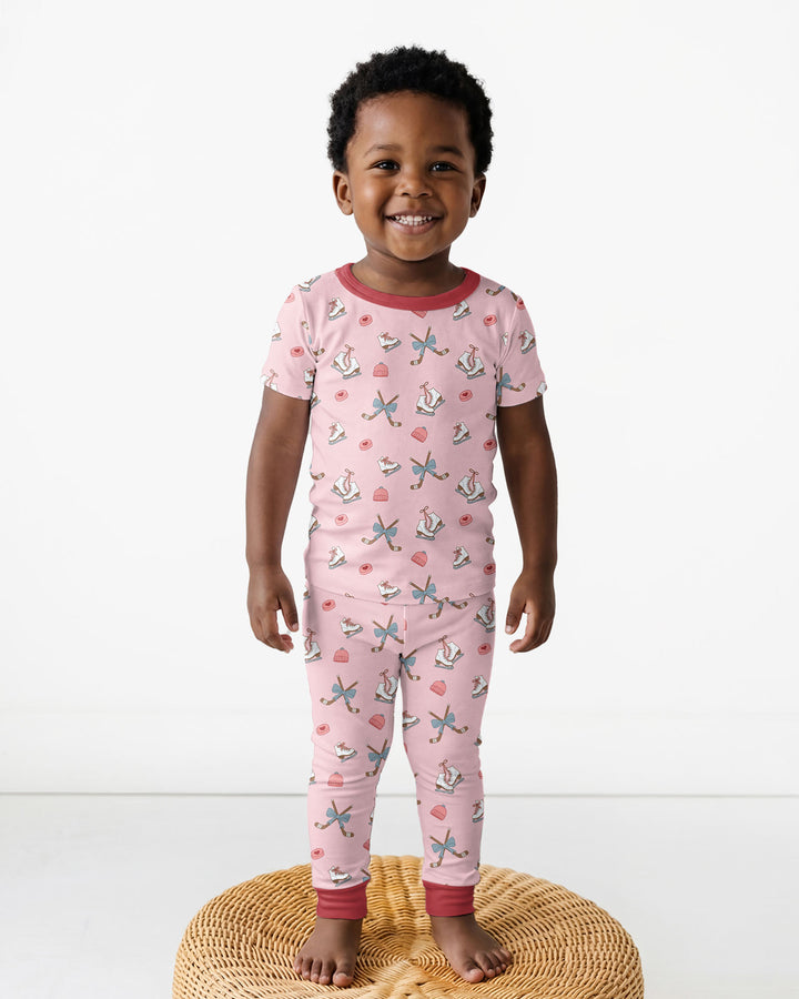 Girly Hockey Pink Bamboo Two Piece Short Sleeve Pajama Set