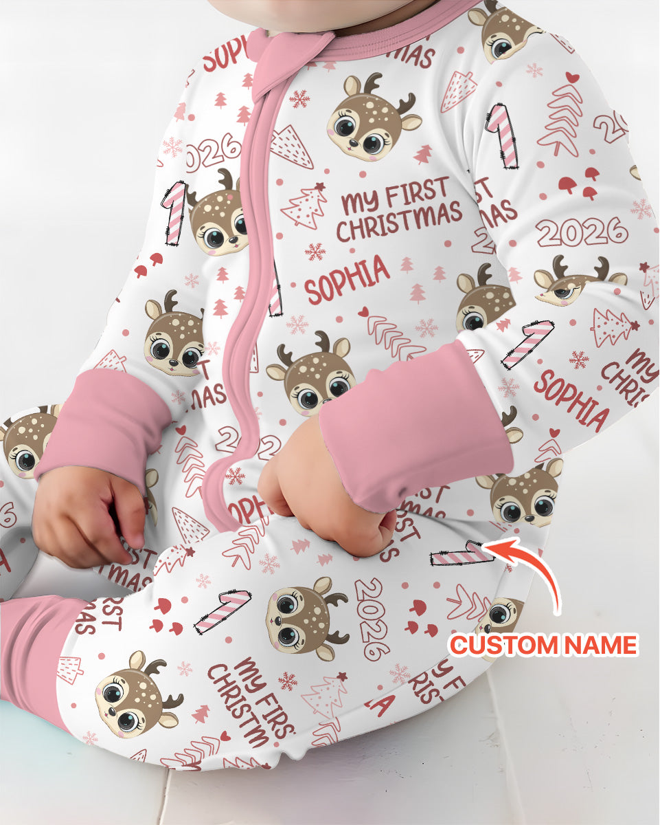 Custom Name Cute Reindeer My First Christmas Bamboo Convertible Zippy