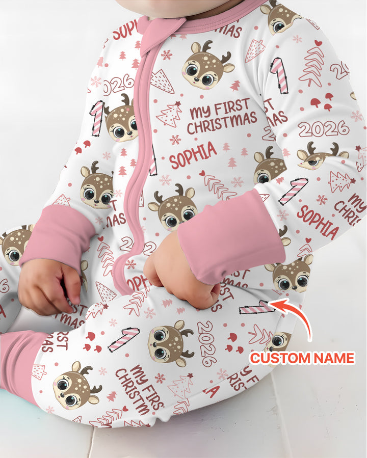Custom Name Cute Reindeer My First Christmas Bamboo Convertible Zippy