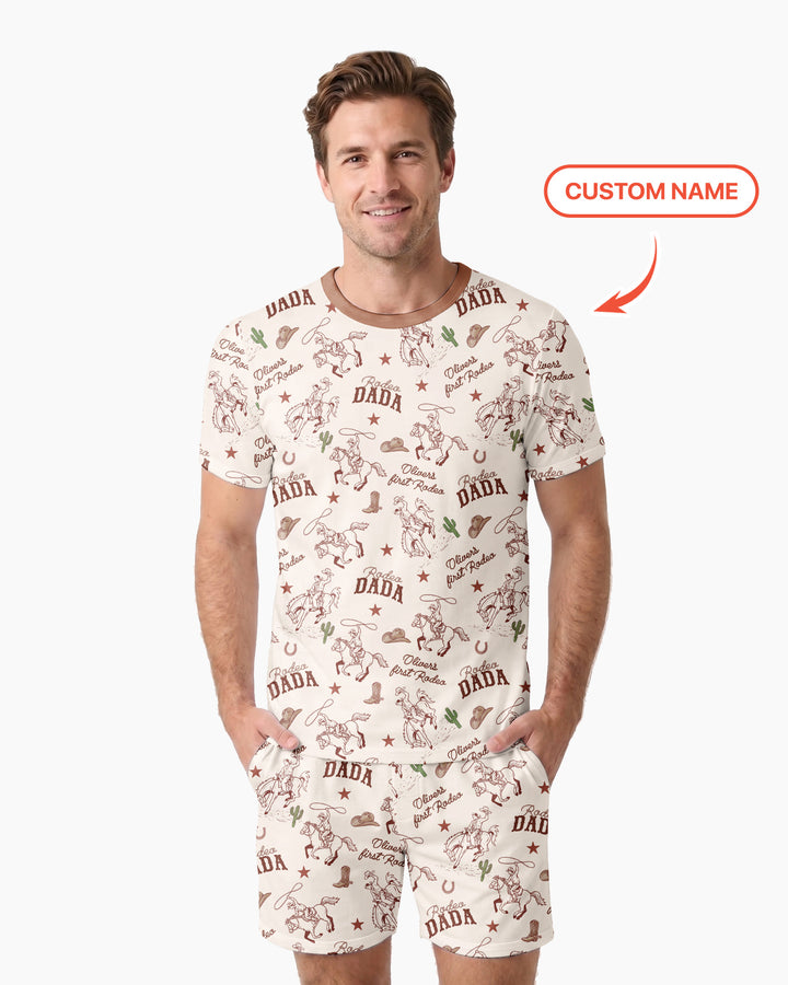 Custom Name First Rodeo Family Matching Bamboo Men Short Sleeve Short Pajama Set