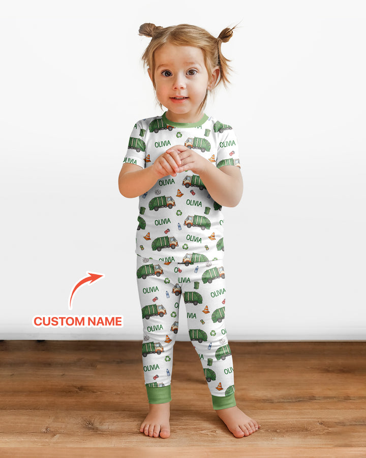 Custom Name Garbage Day Bamboo Two Piece Short Sleeve Pajama Set