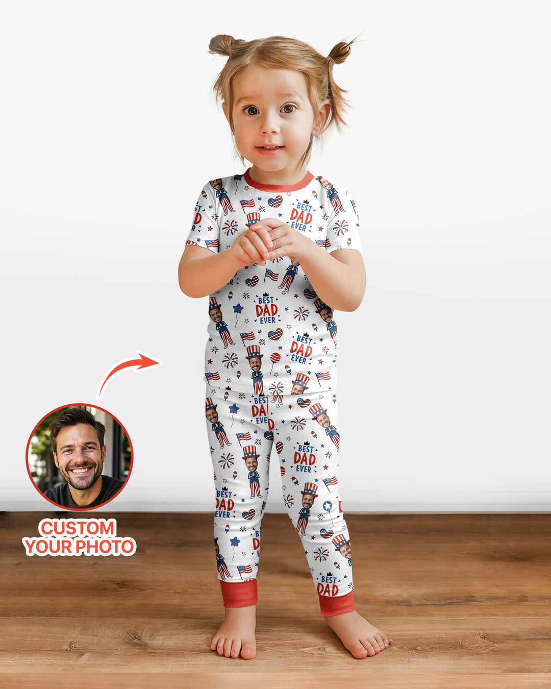 Custom Photo Best Patriotic Family Ever Bamboo Two Piece Short Sleeve Pajama Set