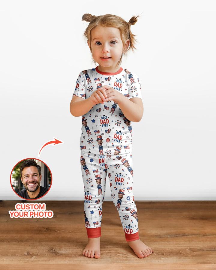Custom Photo Best Patriotic Family Ever Bamboo Two Piece Short Sleeve Pajama Set
