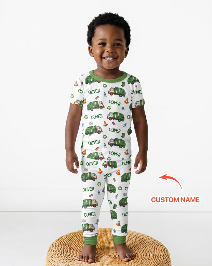 Custom Name Garbage Day Bamboo Two Piece Short Sleeve Pajama Set
