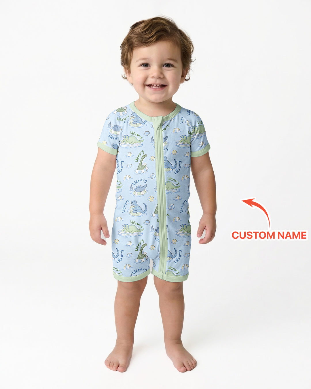 Dinos Swimming Custom Name Bamboo Shorty Zippy