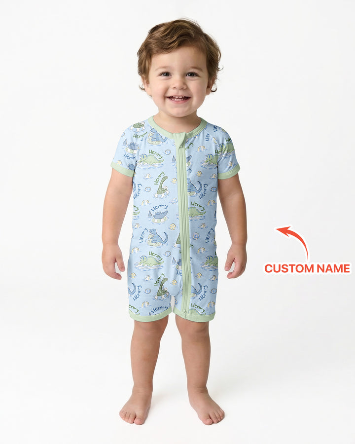 Dinos Swimming Custom Name Bamboo Shorty Zippy