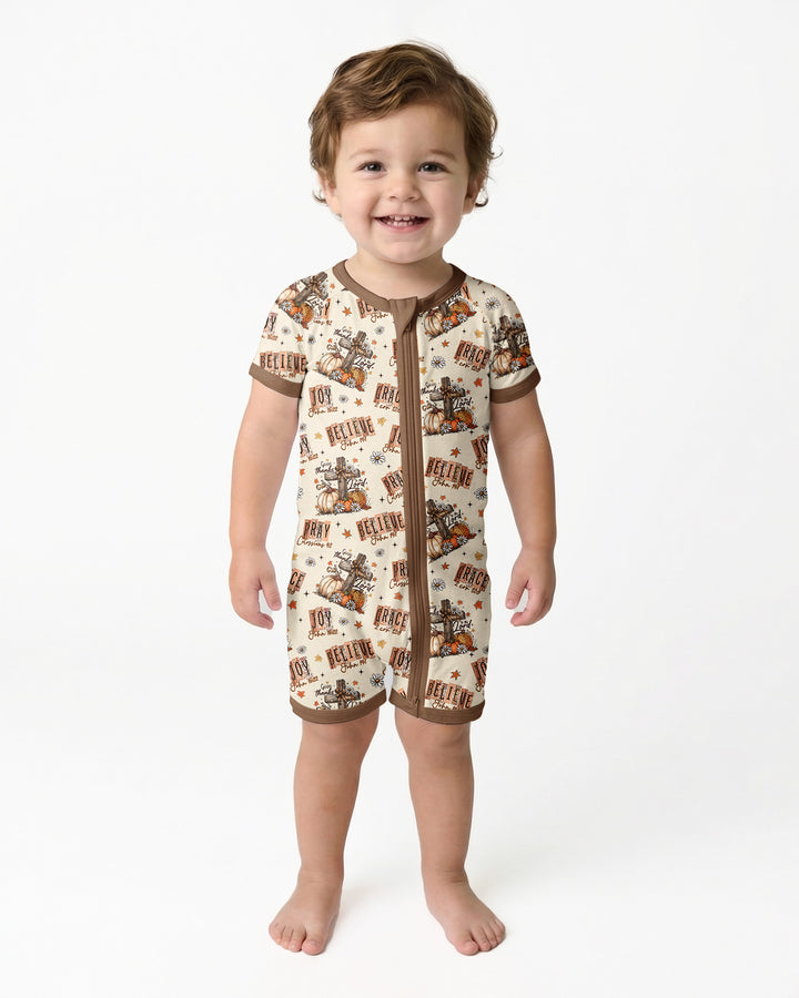 Floral Fall Give Thanks To The Lord Bamboo Shorty Zippy