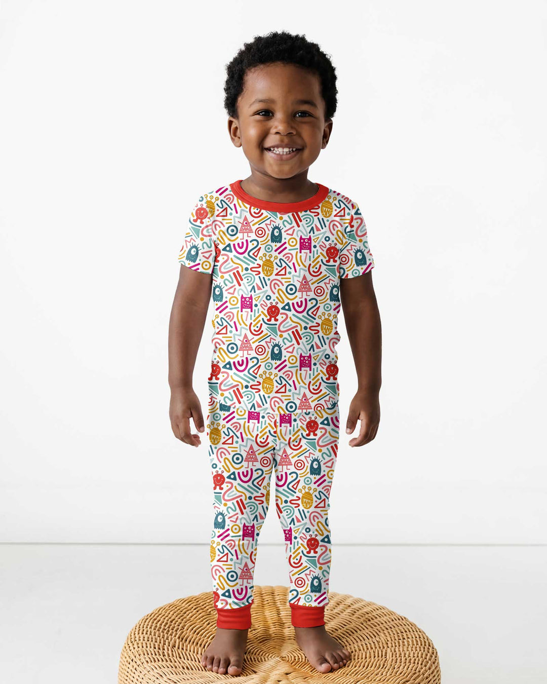 Rainbow Monster Party Bamboo Two Piece Short Sleeve Pajama Set