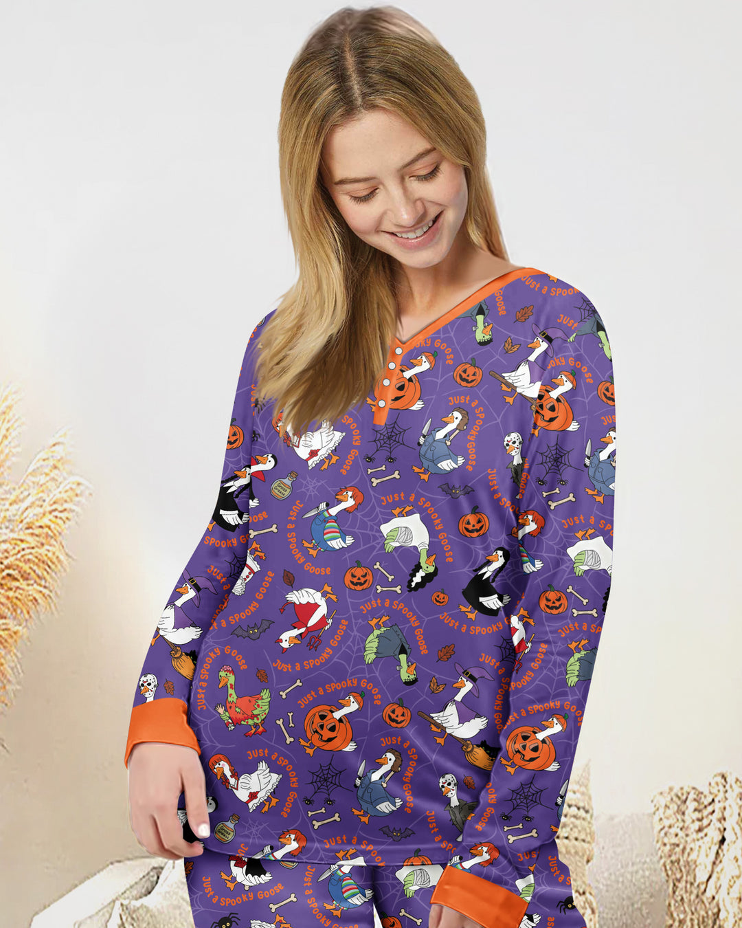 Just A Spooky Goose Family Matching Bamboo Women Pajama Set