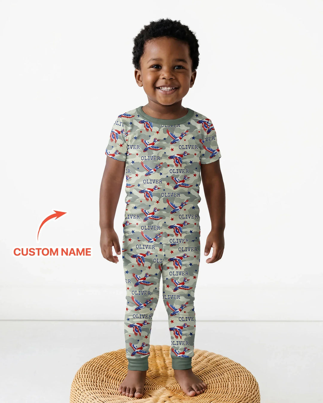 Custom Name America Mallard Duck Family Matching Bamboo Two Piece Short Sleeve Pajama Set