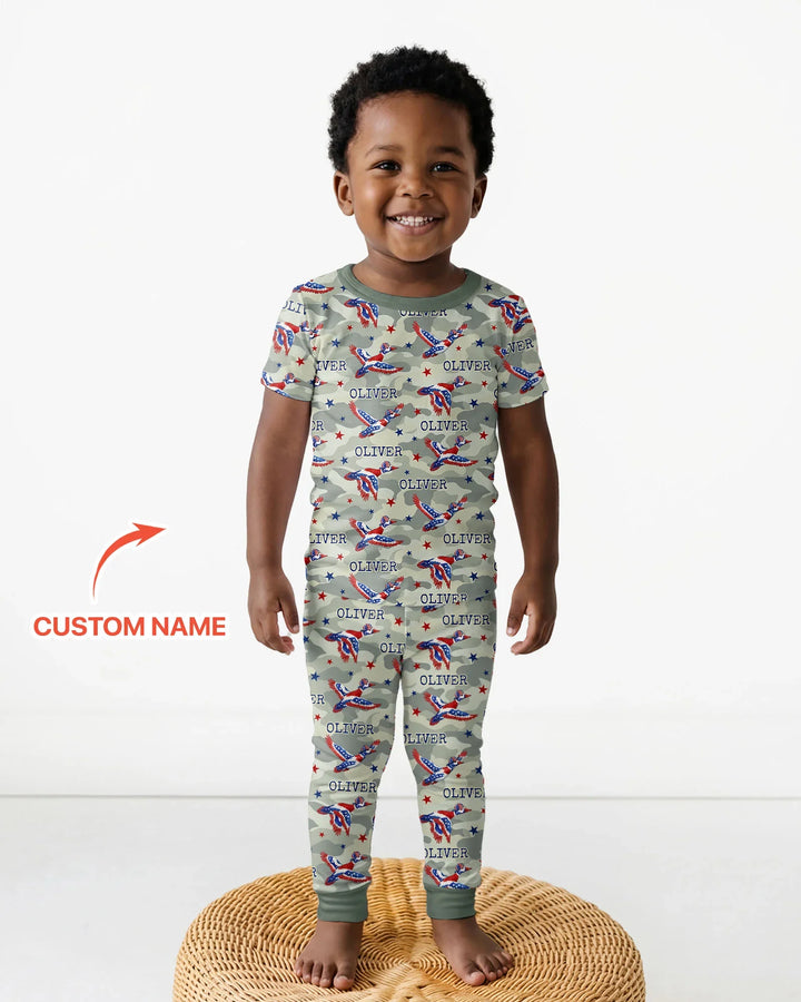 Custom Name America Mallard Duck Family Matching Bamboo Two Piece Short Sleeve Pajama Set