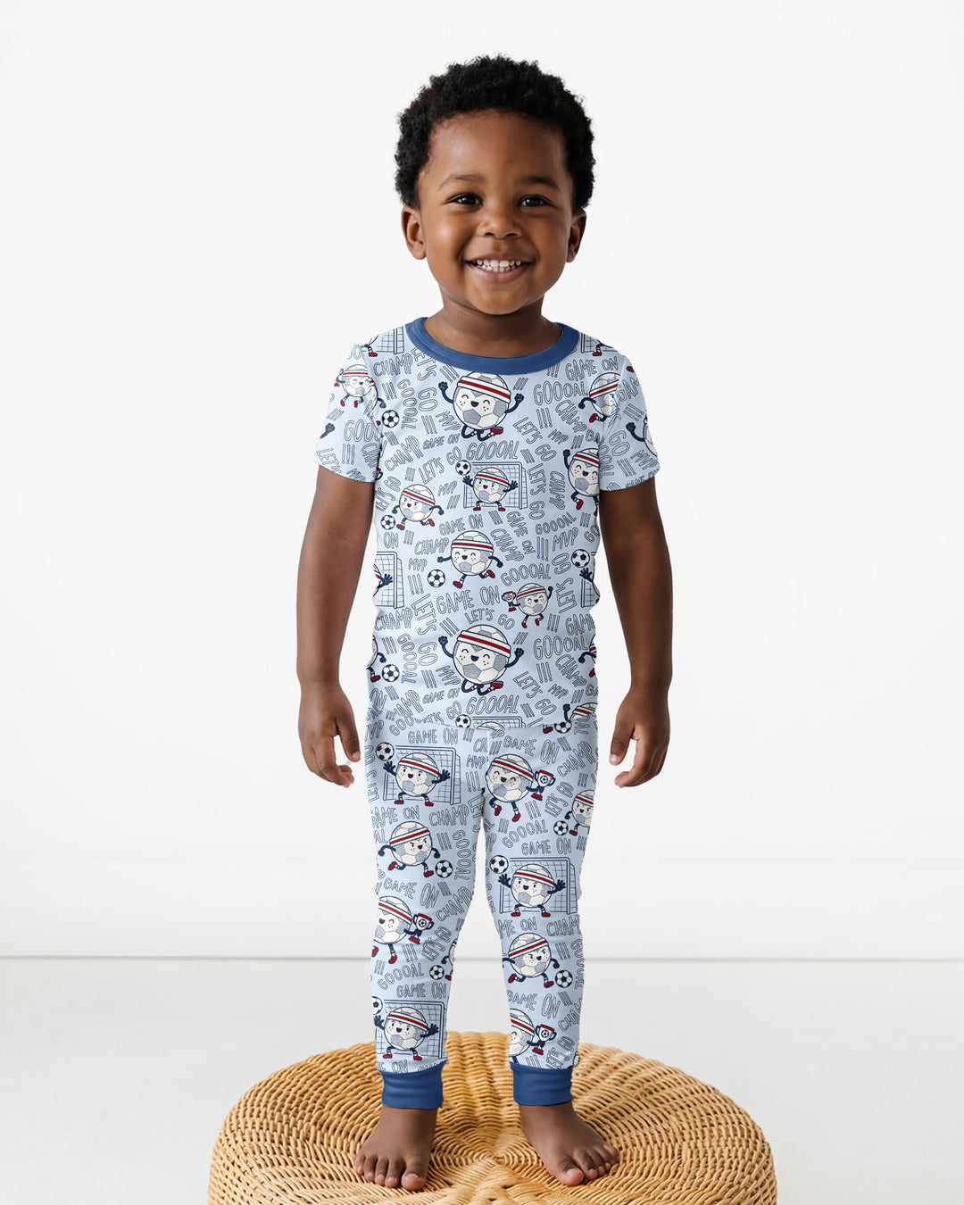 Happy Soccer Ball Family Matching Bamboo Two Piece Short Sleeve Pajama Set