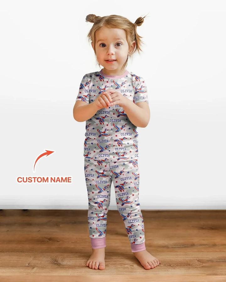 Custom Name America Mallard Duck Family Matching Bamboo Two Piece Short Sleeve Pajama Set