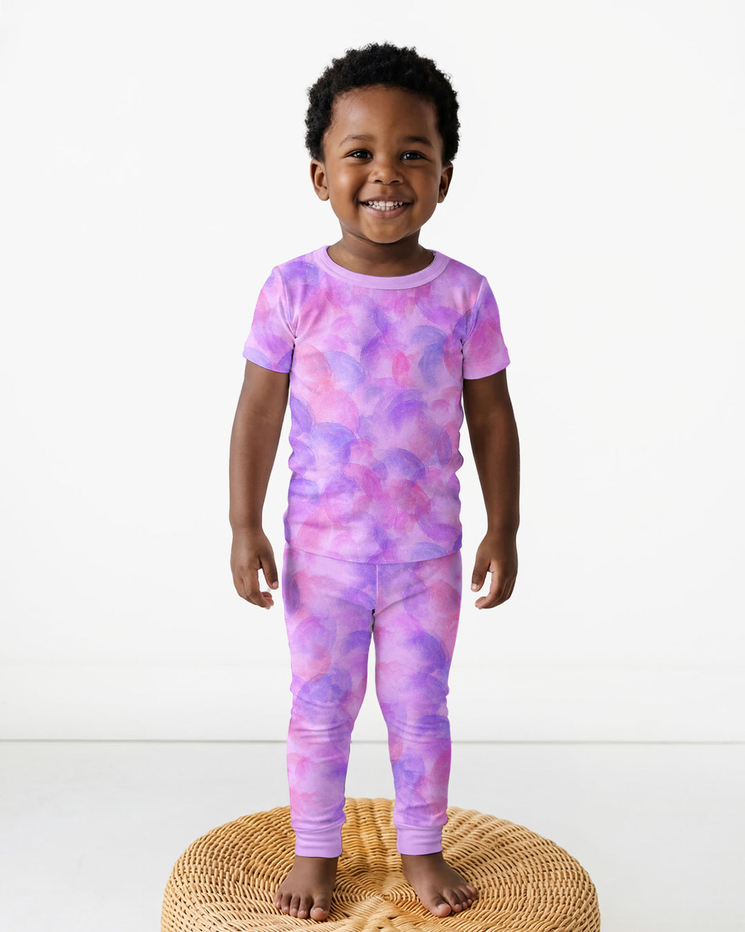 Purple Watercolor Bamboo Two-Piece Short Sleeve Pyjamas Set