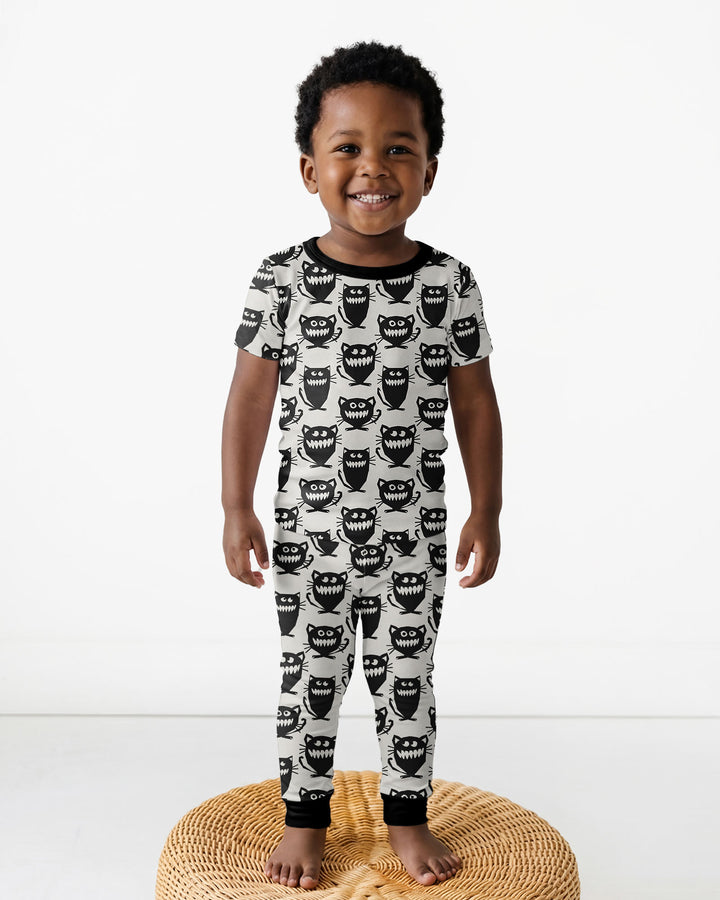 Halloween Monster Cats Bamboo Two Piece Short Sleeve Pajama Set