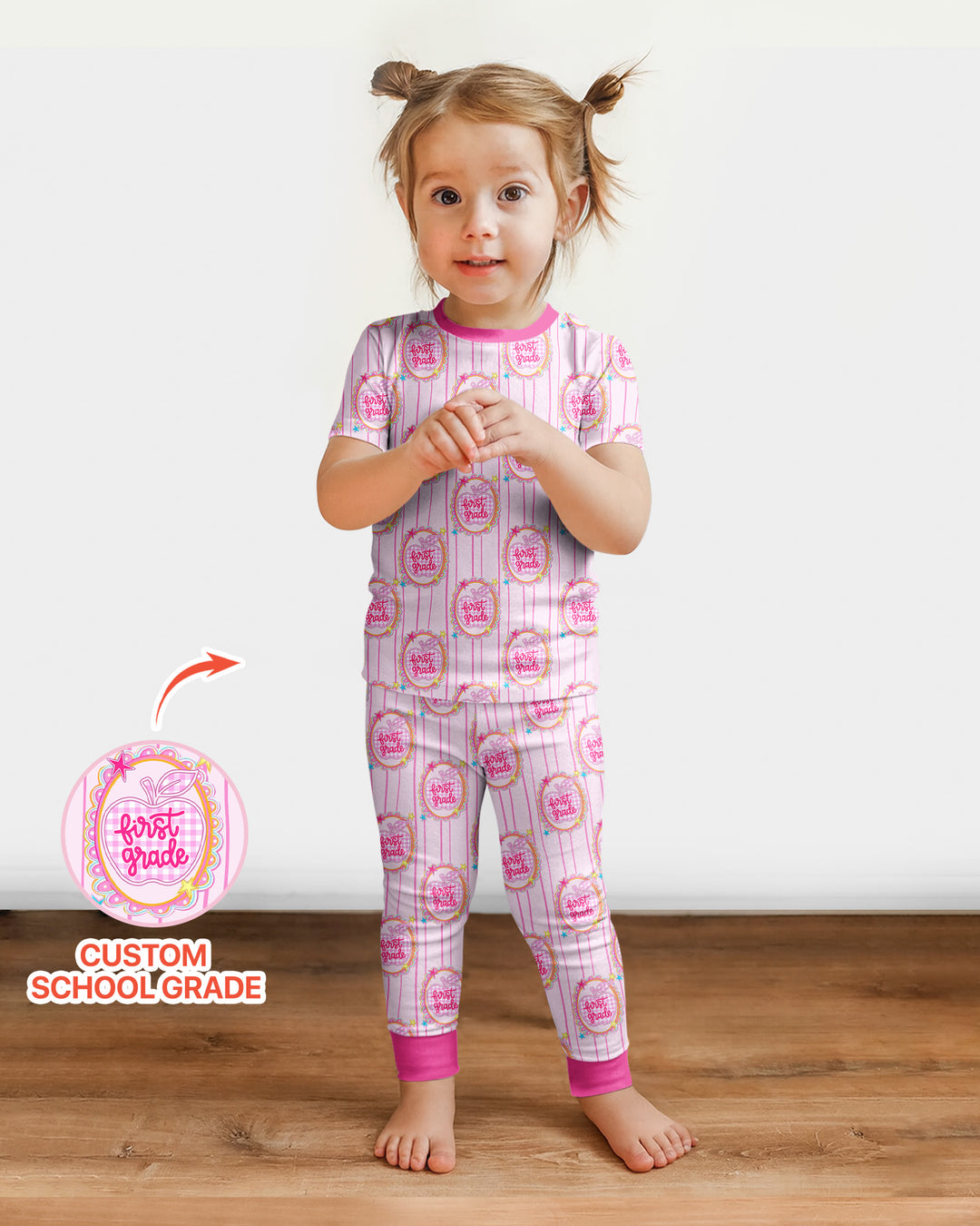 Custom Grade School Sweetie Bamboo Two Piece Short Sleeve Pajama Set