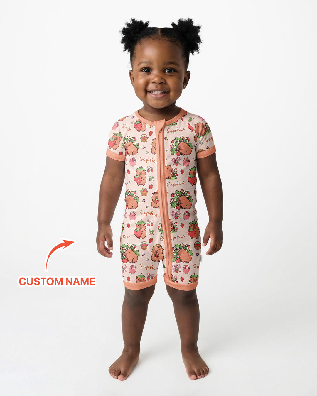 Custom Name Capybara Strawberry Bamboo Shorty Zippy