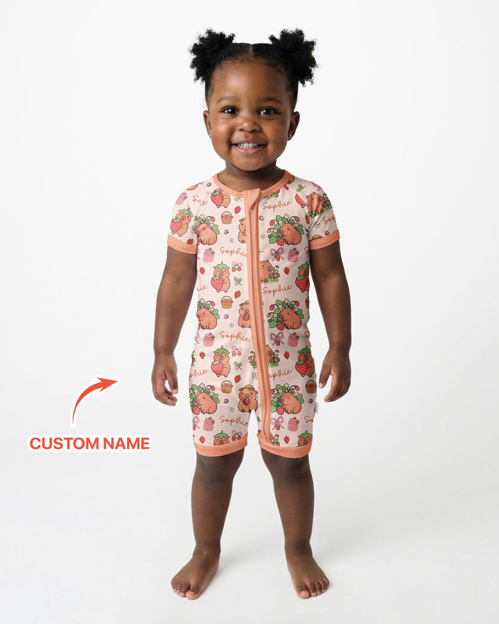 Custom Name Capybara Strawberry Bamboo Shorty Zippy