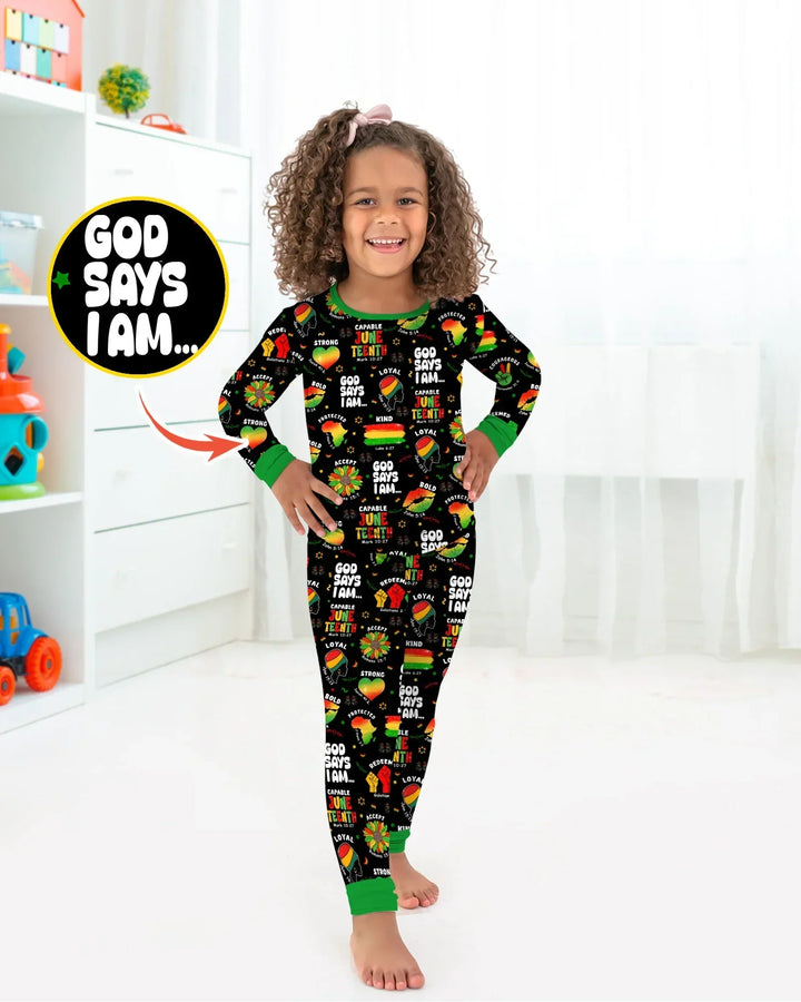 God Says I Am Juneteenth Blessings Bamboo Two Piece Long Sleeve Pajama Set
