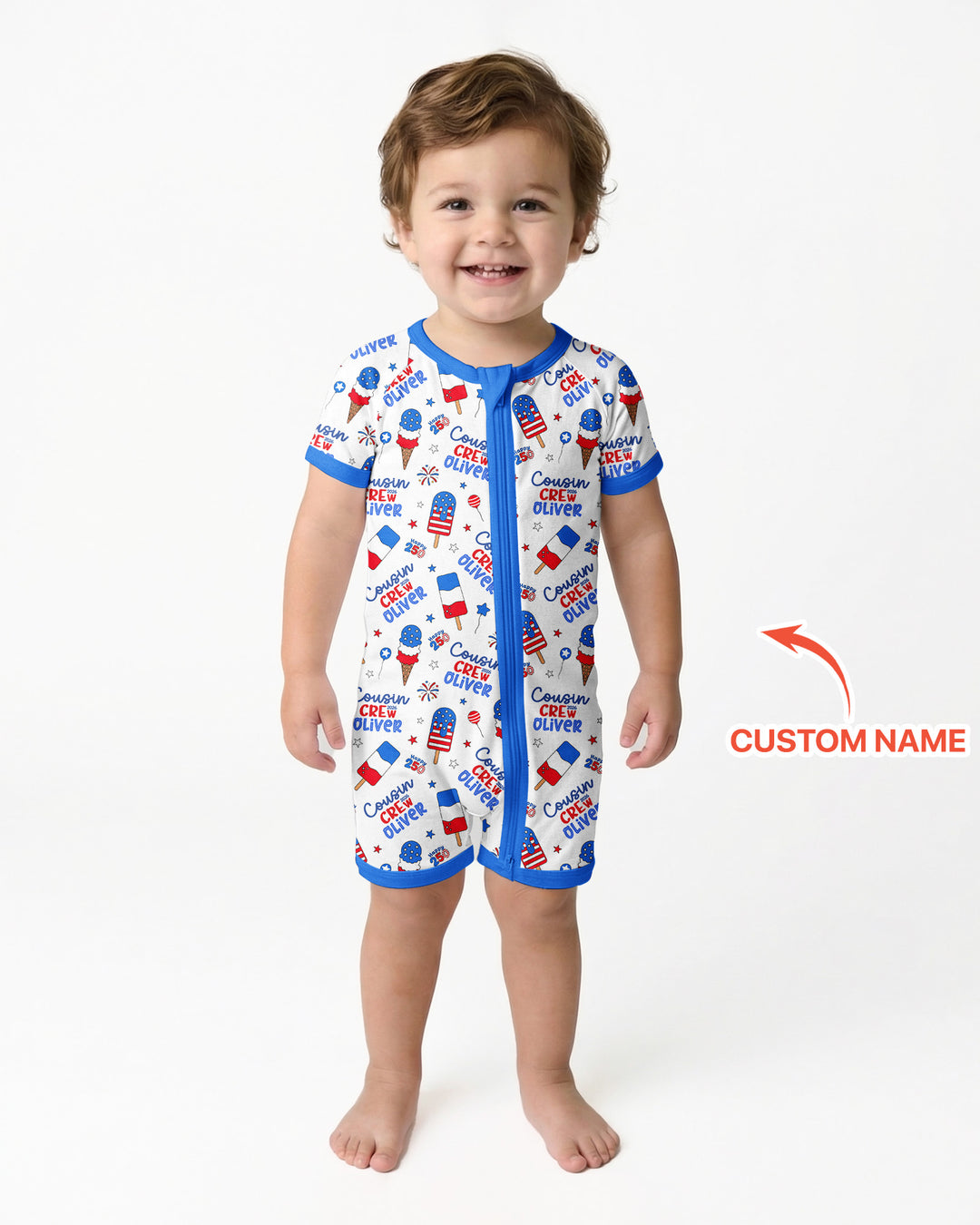 Custom Name 4th of July Cousin Crew Bamboo Shorty Zippy