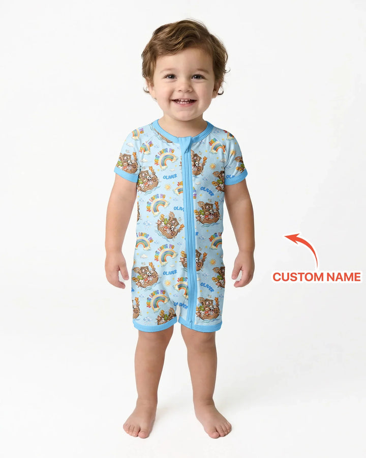 Custom Name Jesus Loves Me Noah's Ark Bamboo Shorty Zippy