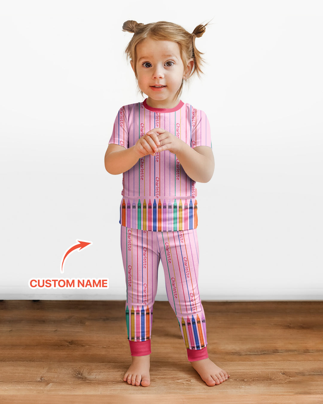 Custom Name Crayon Lines Bamboo Two Piece Short Sleeve Pajama Set