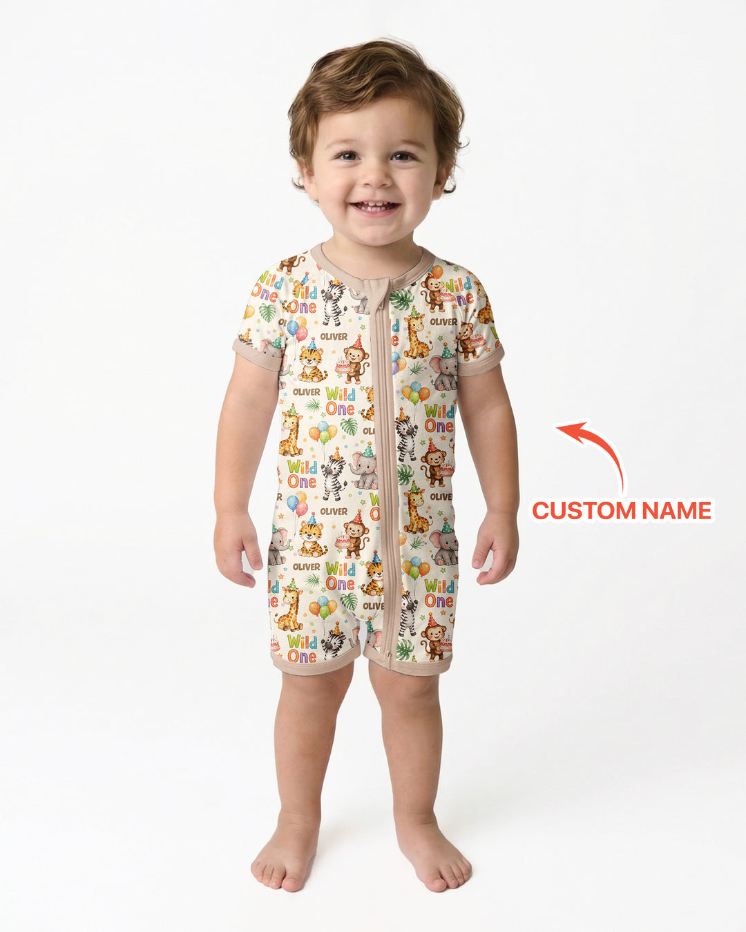 Custom Name 1st Birthday Wild One Bamboo Shorty Zippy