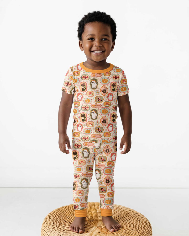 Cute Vintage Magical Cottage Style Halloween Bamboo Two Piece Short Sleeve Pajama Set