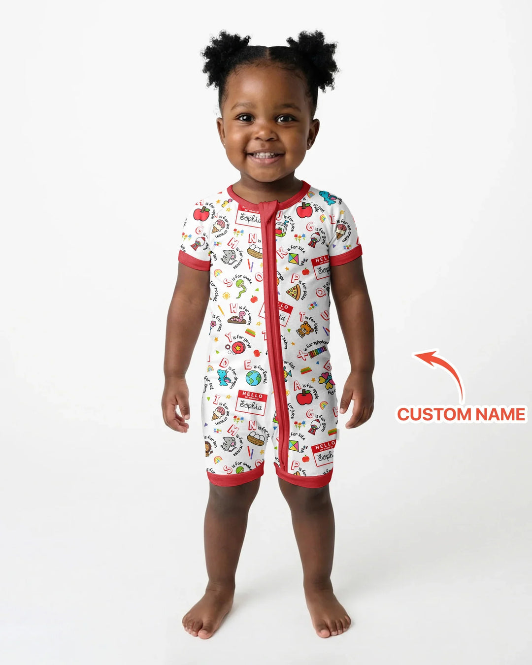 Custom Name Hello School ABCs Bamboo Shorty Zippy