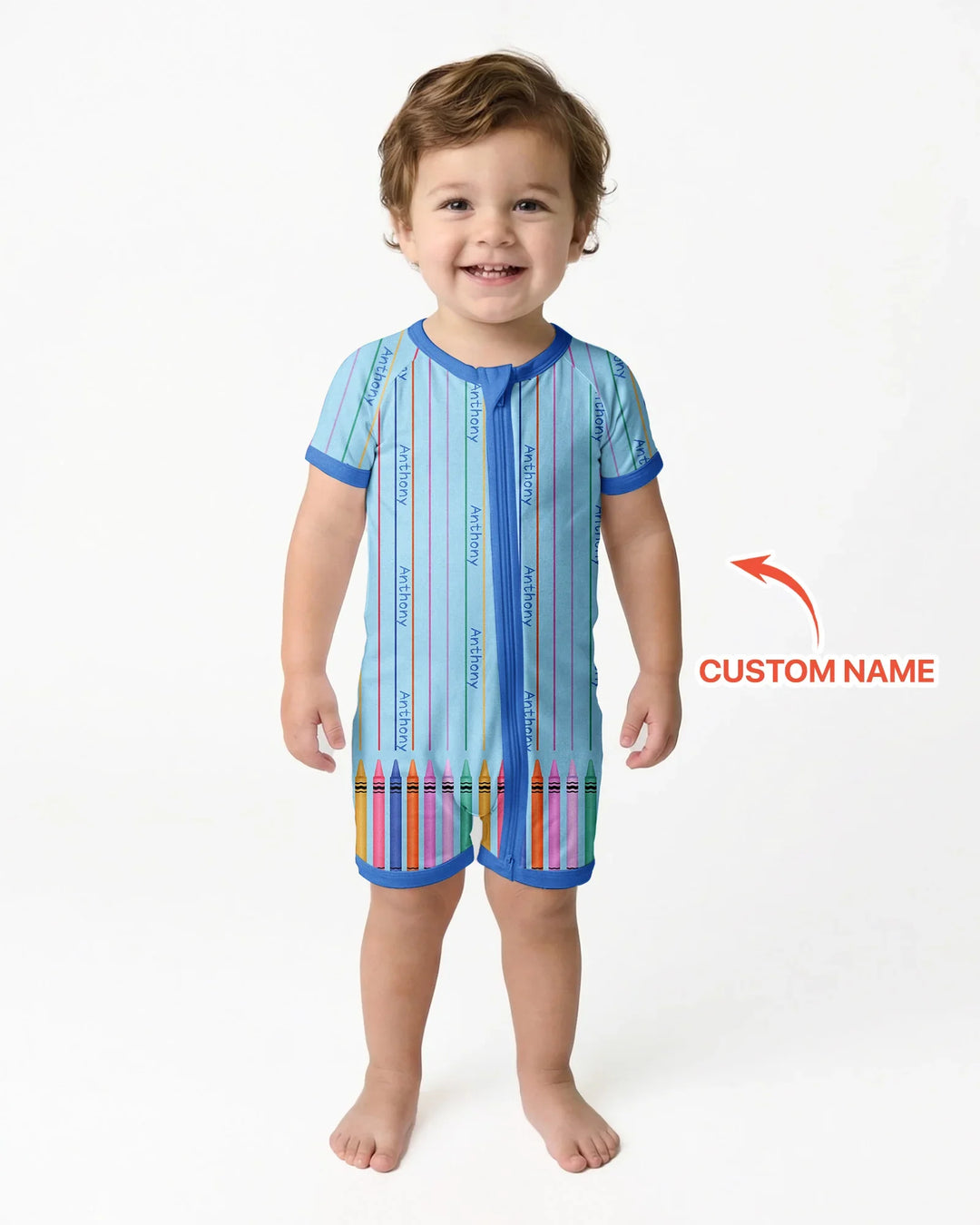 Custom Name Crayon Lines Bamboo Shorty Zippy