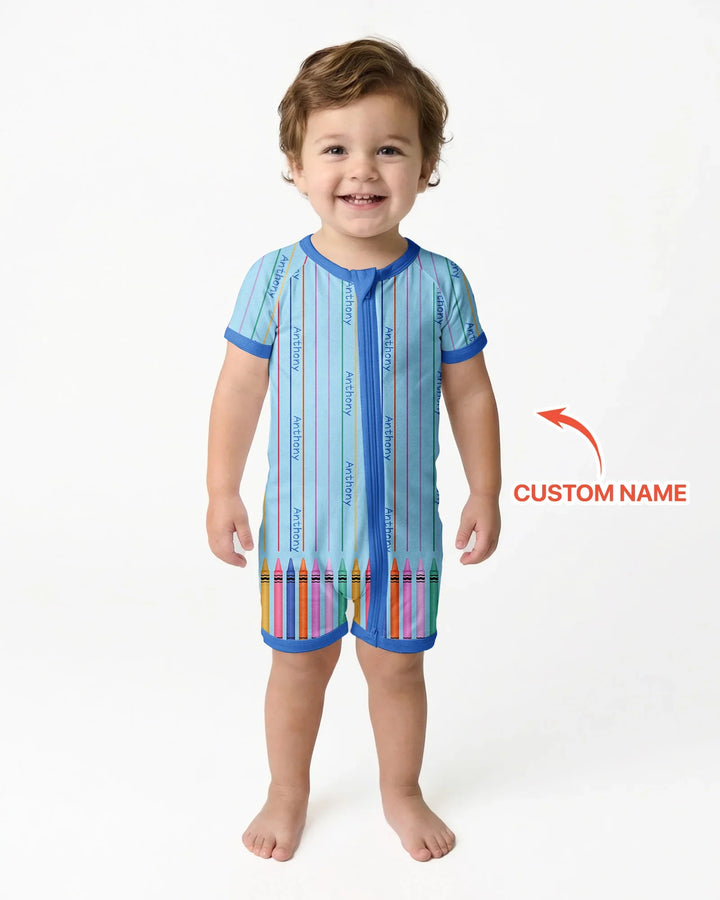 Custom Name Crayon Lines Bamboo Shorty Zippy