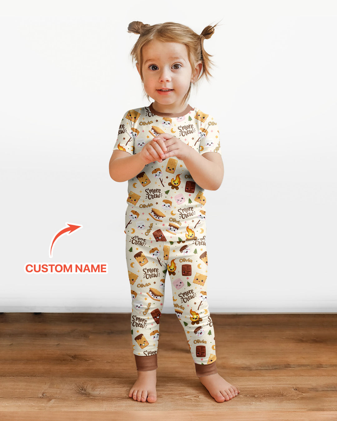 Custom Name Kawaii S'more Crew Family Matching Bamboo Two Piece Short Sleeve Pajama Set