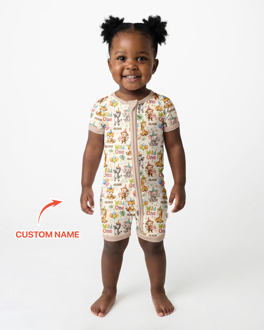 Custom Name 1st Birthday Wild One Bamboo Shorty Zippy
