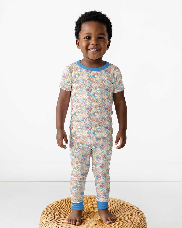 Pastel Halloween Jack O Lanterns Bamboo Two Piece Short Sleeve Pajama Set