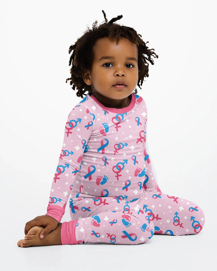 Infertility Awareness Blue and Pink Bamboo Two Piece Long Sleeve Pajama Set