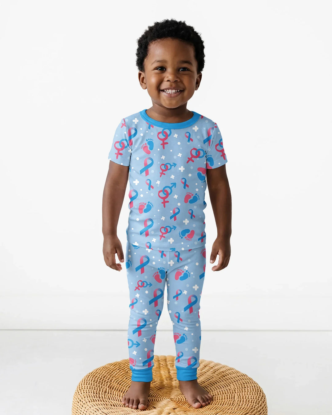 Infertility Awareness Blue and Pink Bamboo Two Piece Short Sleeve Pajama Set