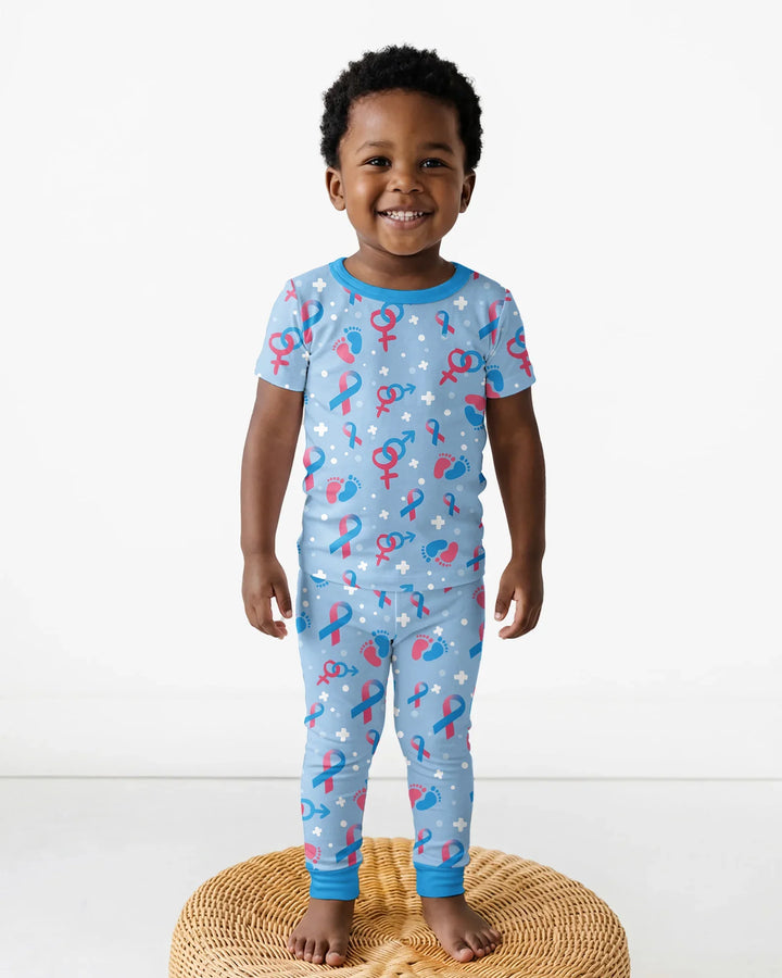 Infertility Awareness Blue and Pink Bamboo Two Piece Short Sleeve Pajama Set