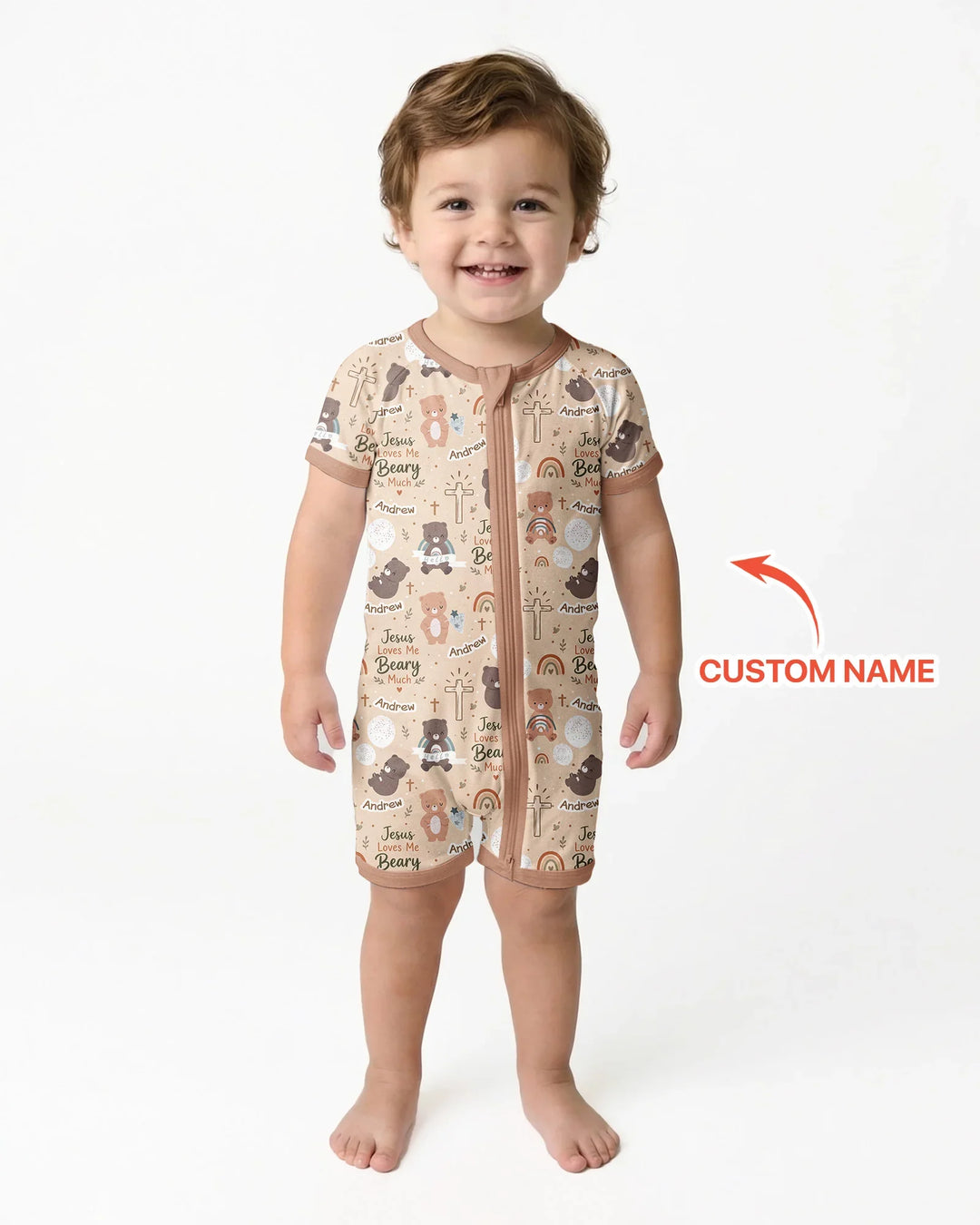 Custom Name Jesus Loves Me Beary Much Bamboo Shorty Zippy