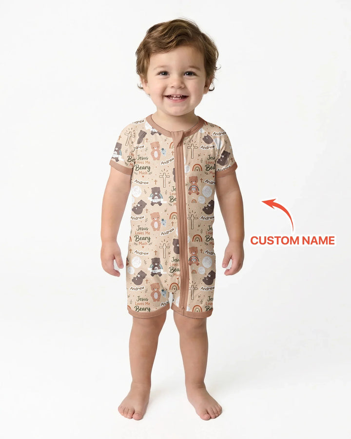 Custom Name Jesus Loves Me Beary Much Bamboo Shorty Zippy