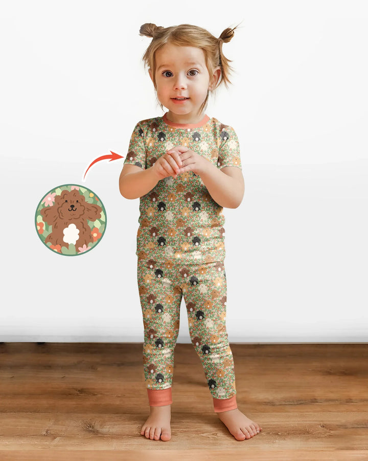 Puppy Garden Family Matching Bamboo Two Piece Short Sleeve Pajama Set