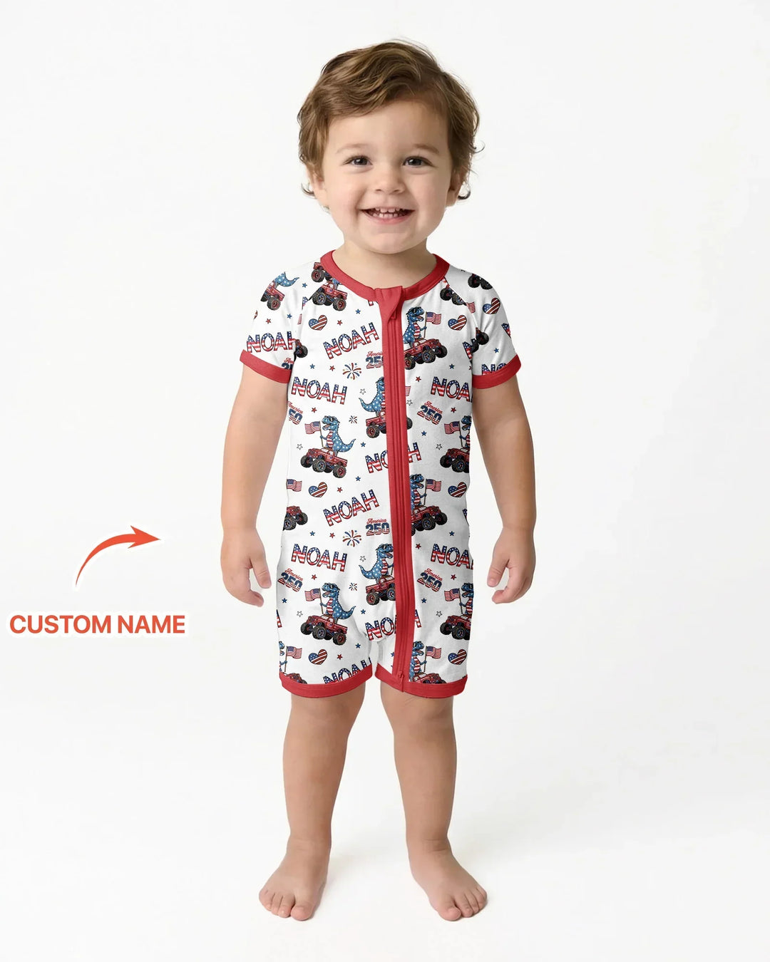 Custom Name American Flag Dinosaur Bamboo Shorty Zippy