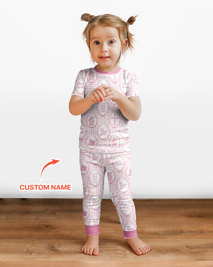 Custom Name Baptism Straight Outta Holy Water Bamboo Two Piece Short Sleeve Pajama Set