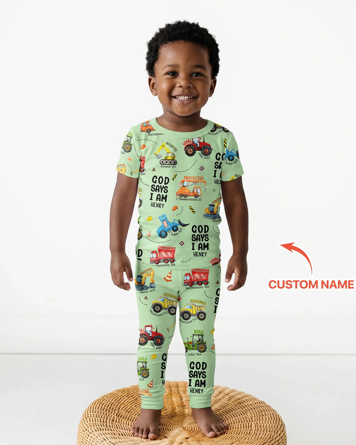 Custom Name God Says I Am Boy Bamboo Two Piece Short Sleeve Pyjamas Set