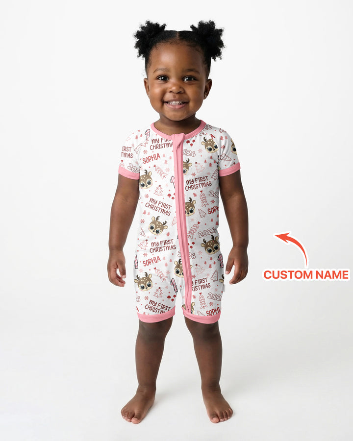 Custom Name Cute Reindeer My First Christmas Bamboo Shorty Zippy