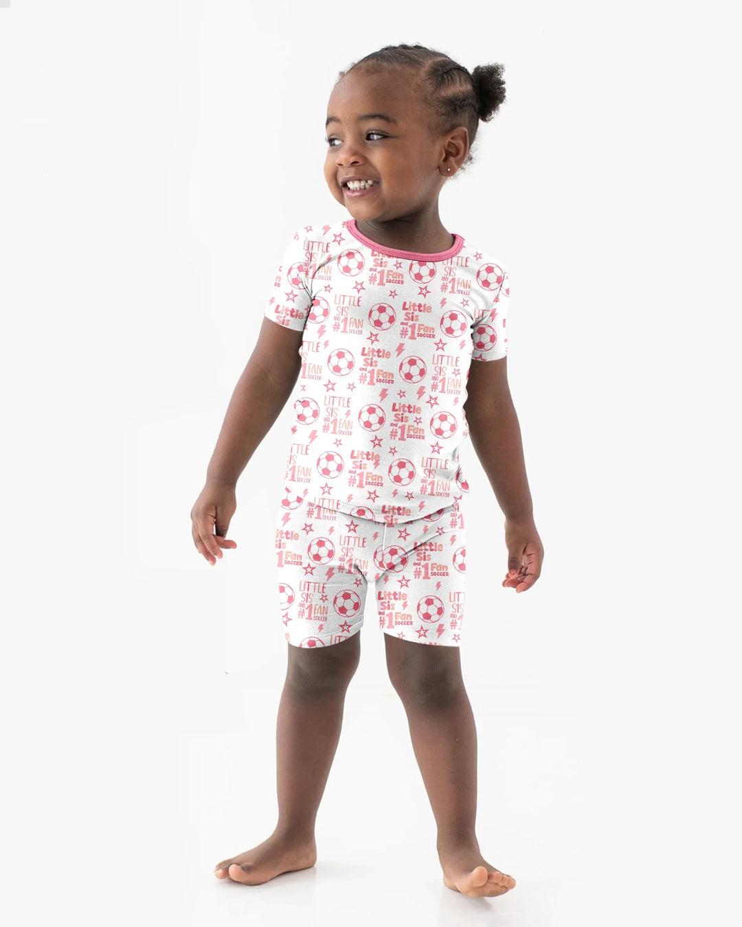 Little Sister and Bro #1 Fan Soccer Bamboo Two Piece Short Sleeve Shorts Pajama Set